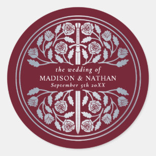 Silver Red Royal Mediaeval Sword Wedding  Classic Round Sticker