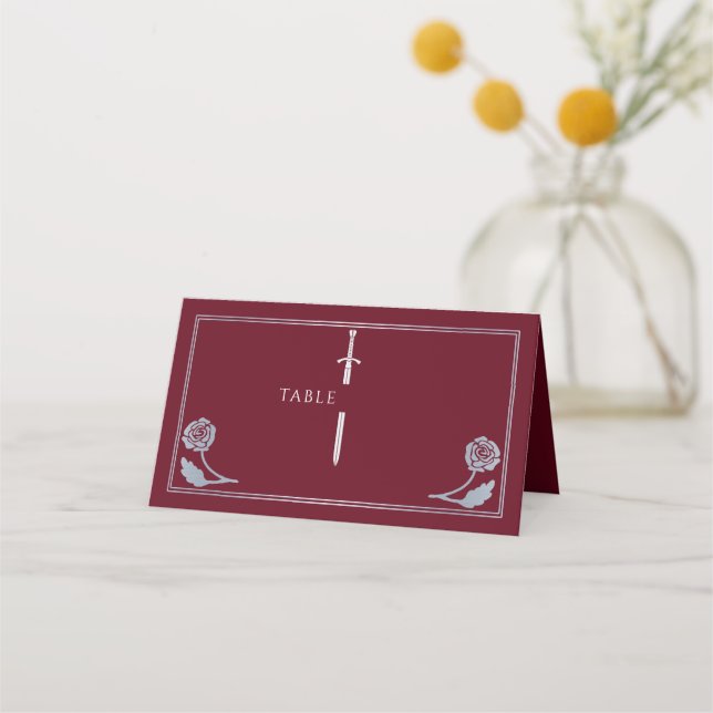 Silver Red Royal Mediaeval Sword Wedding Place Card (Front)