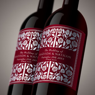 Silver Red Royal Mediaeval Sword Wedding Wine Label