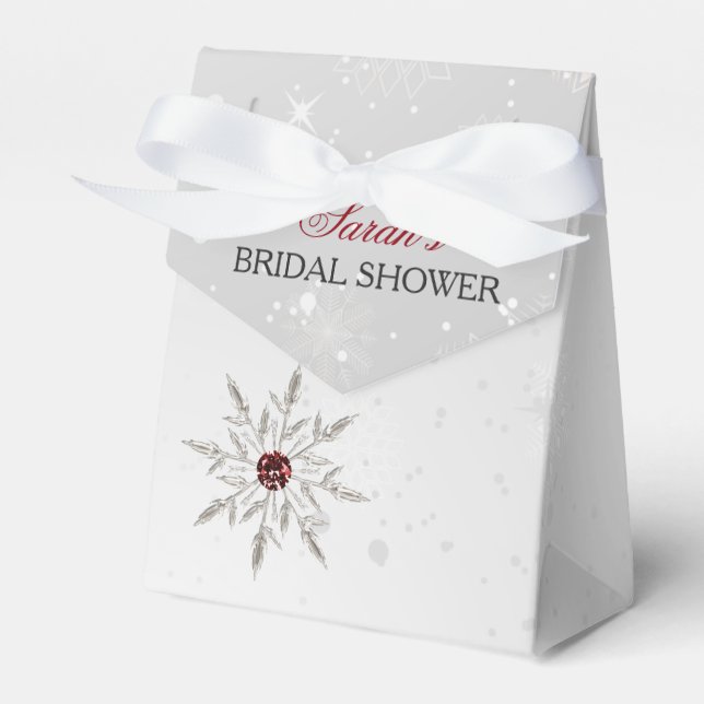 silver red snowflakes bridal shower favour box (Front Side)