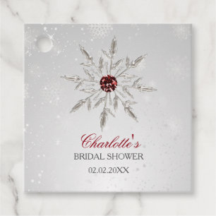 Silver Red Snowflakes Winter Bridal Shower Favour Tags