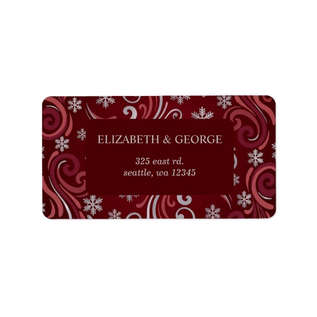Silver Red Snowflakes Winter Wedding Label (Front)