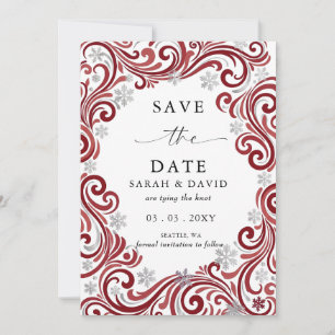 Silver Red Snowflakes Winter Wedding Photo Save The Date