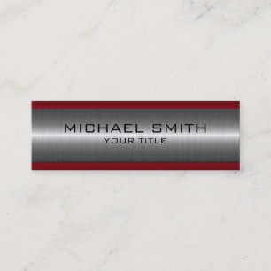 Silver Red Stainless Steel Metal Look Mini Business Card
