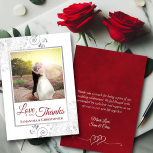 Silver Red & White Love Thanks Photo Note Wedding Thank You Card