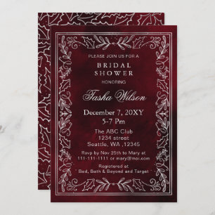 Silver Red Winter Foliage Holiday Bridal Shower  Invitation