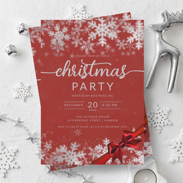 Silver Red Winter Wonder Company Christmas  Invitation (Silver Red Winter Wonder Company Christmas Invitation)