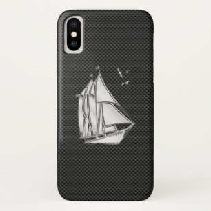 Silver Regatta Sailboat on Carbon Fibre Decor Case-Mate iPhone Case