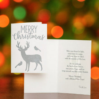 Silver Reindeer and Cardinal Merry Christmas Foil Card