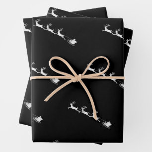 silver reindeer christmas pattern black background wrapping paper sheet