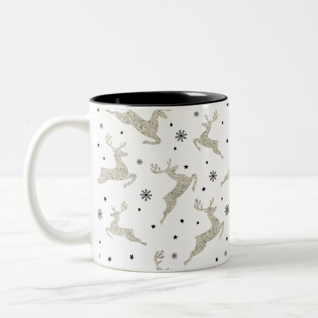 Silver Reindeers Two-Tone Coffee Mug (Left)