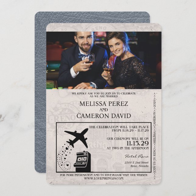 Silver Reno Passport Wedding Invitation (Front/Back)