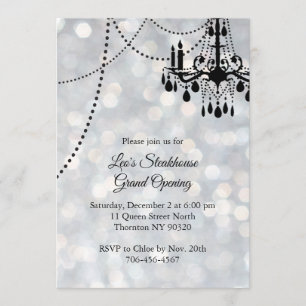 Silver Restaurant Grand Opening with Chandelier Invitation