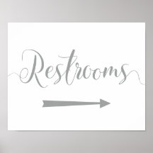 Silver Restrooms Sign - Right Arrow Directions