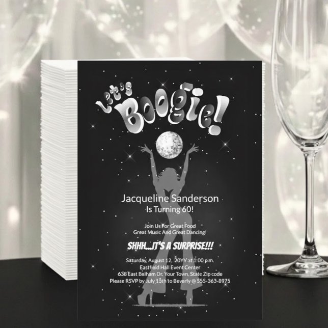 Silver Retro Boogie 60th Birthday Party Invitation (Creator Uploaded)