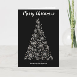 Silver Retro Christmas Tree Christmas Card