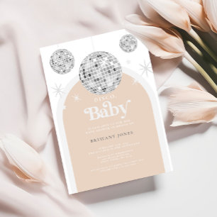 Silver Retro Disco BABY, Baby Shower Invitation