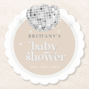 Silver Retro Disco Groovy Baby Shower  Paper Coaster