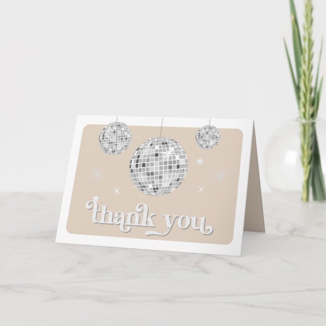Silver Retro Disco Groovy Baby Shower  Thank You Card (Front)
