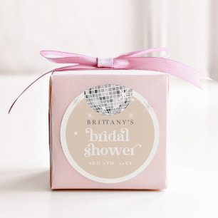 Silver Retro Disco Groovy Bridal Shower Classic Round Sticker