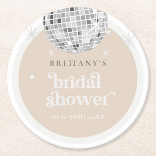 Silver Retro Disco Groovy Bridal Shower Round Paper Coaster
