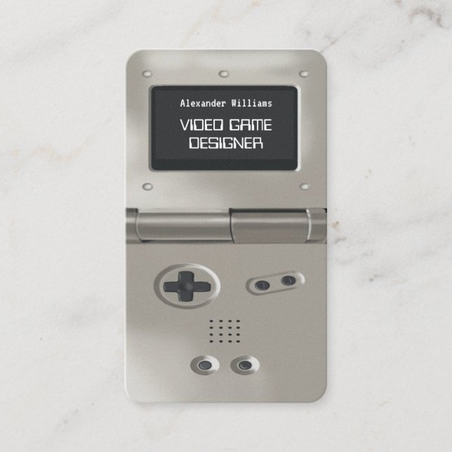 Silver Retro Style Gaming Console Game Designer Business Card (Front)