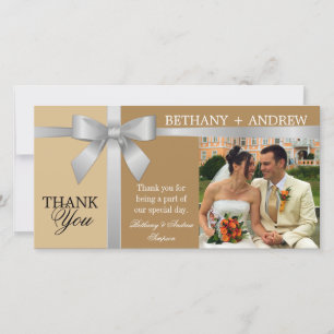 Silver Ribbon and Antique Gold Wedding Thank You Card