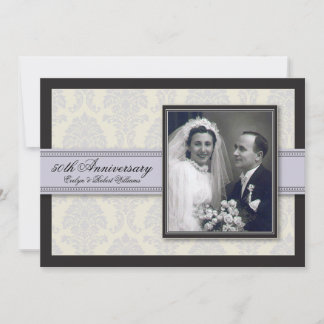 Silver Ribbon Damask Anniversary Party Invitation