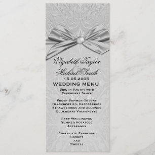 Silver Ribbon Elegant Damask Wedding Menu