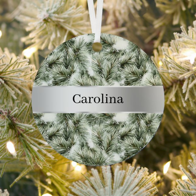 Silver Ribbon Green Christmas Tree Branches Metal Tree Decoration (Insitu)