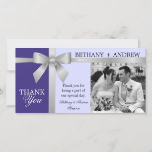 Silver Ribbon Lavender Purple Wedding Thank You Card