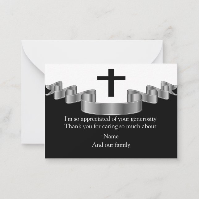 Silver Ribbon On After Funeral Thank You Cards (Front)