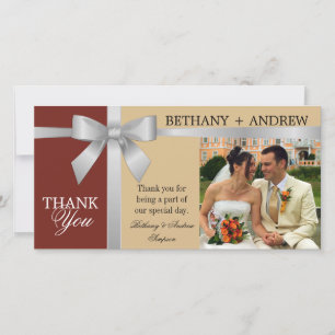 Silver Ribbon Rust Antique Gold Wedding Thank You Card