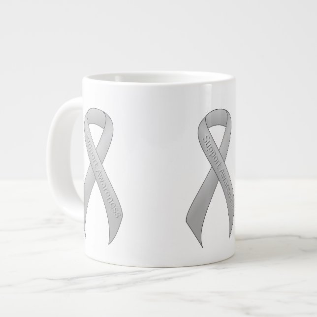 Silver Ribbon Support Awareness Large Coffee Mug (Front Left)