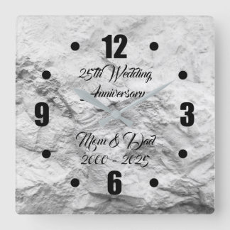 Silver Rock 25th Silver Wedding Anniversary Square Wall Clock