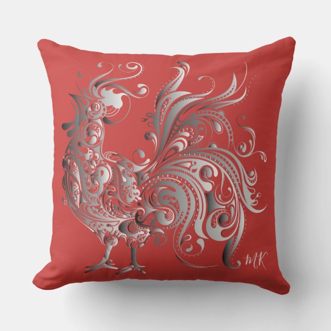 Silver Rooster Choose Your Background Colour Cushion (Front)