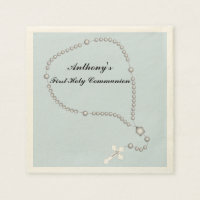 Silver Rosary Beads Communion Personalised Napkin