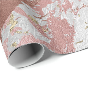 Silver Rose Abstract Gold Metallic Glass Strokes Wrapping Paper