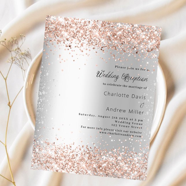 Silver rose budget wedding reception invitation (Creator Uploaded)