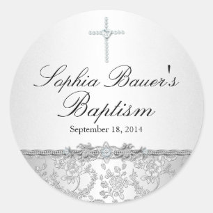 Silver Rose & Cross Baptism Sticker