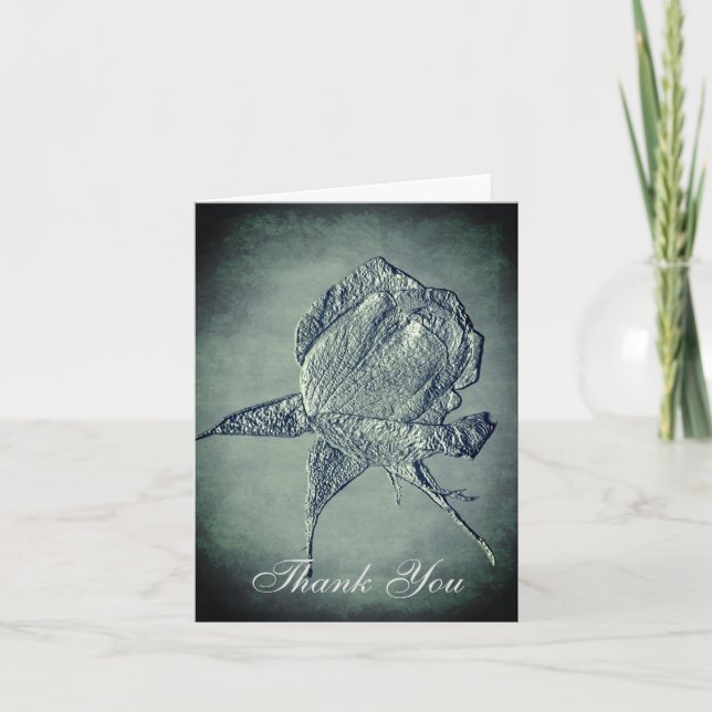Silver Rose Floral Art Thank You Card (Front)