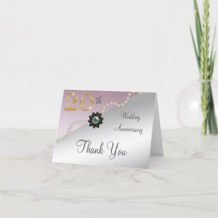 Silver Rose Gold 20th Anniversary Thank You Card