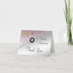 Silver Rose Gold 30th Anniversary Thank You Card