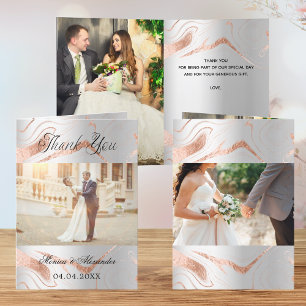 Silver rose gold 3 photos wedding thank you card