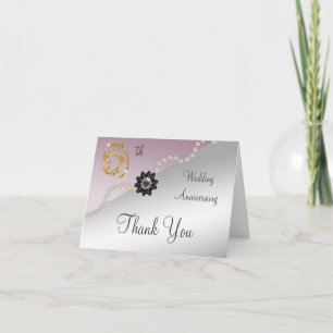 Silver Rose Gold 5th Anniversary Thank You Card