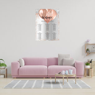 Silver rose gold balloons seating chart