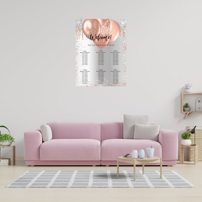 Silver rose gold balloons seating chart (Creator Uploaded)