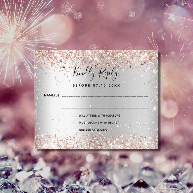 Silver rose gold budget wedding RSVP card (Creator Uploaded)