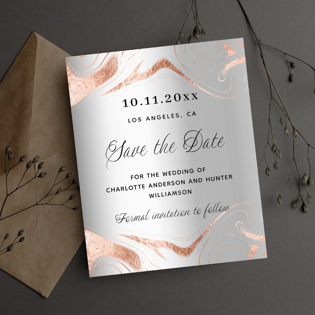 Silver rose gold budget wedding save the date flyer (Creator Uploaded)