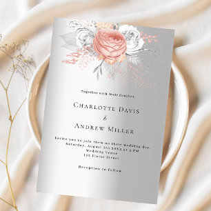 Silver rose gold floral elegant wedding invitation